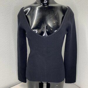 Sezane Women’s Alva Jumper V-Neck Sweater Size L Black Rib Knit Long Sleeve Pull